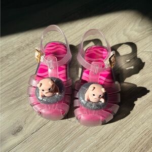 Mini Melissa Piggy Jelly Sandals in Pink and Silver